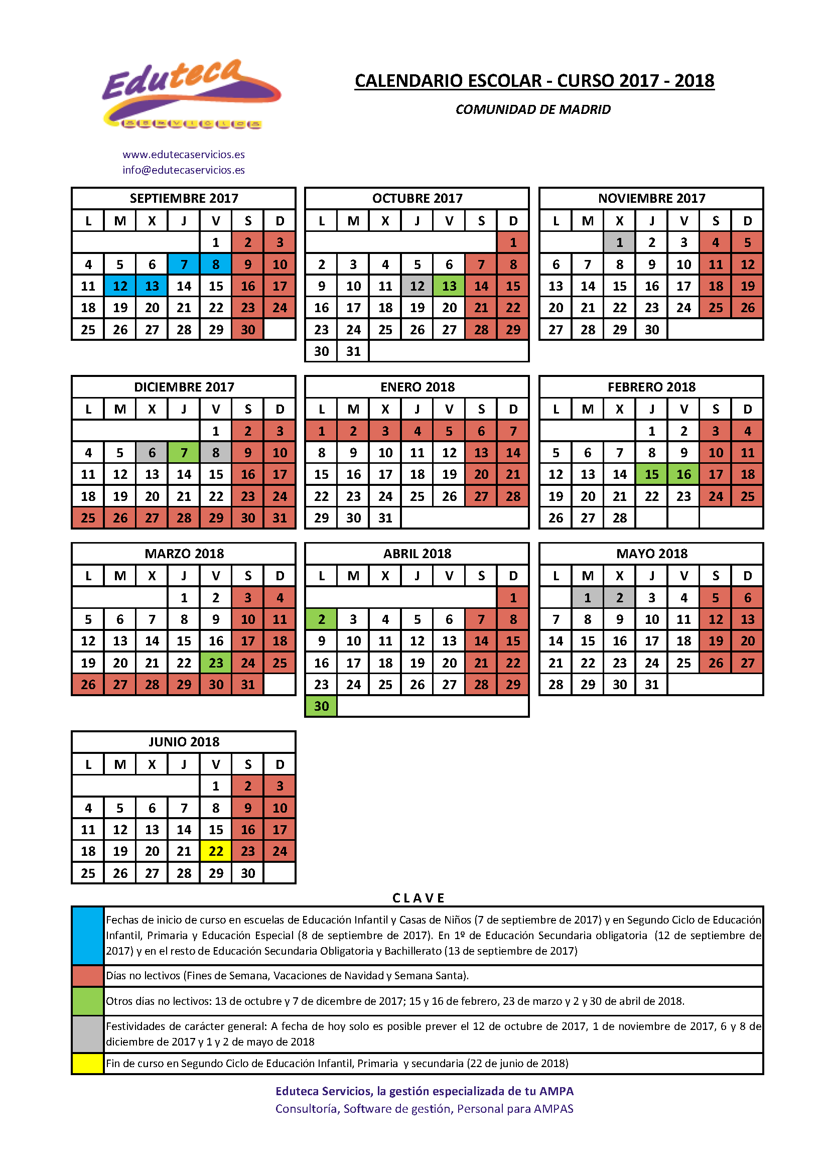Calendario escolar 2017/2018